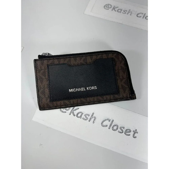 New Michael Kors Mens Cooper Logo Zip-Around Wallet brown /black - Picture 1 of 4